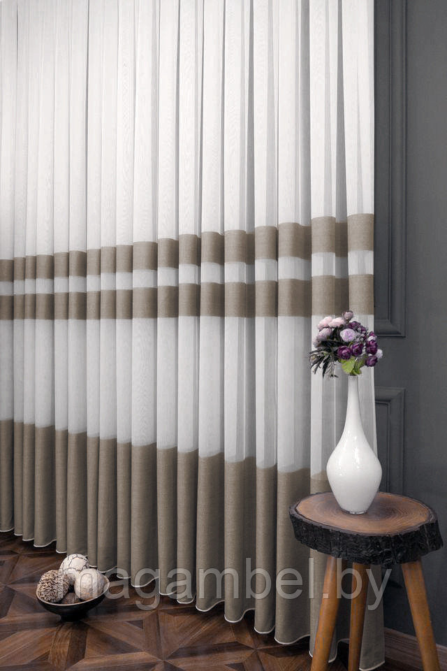 Сеточка гардинная "бамбук" с декором в виде коричневых полос по - низу