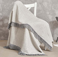Плед хлопково-акриловый Cotton Cloud размер 150х200 Зигзаг серо-белый