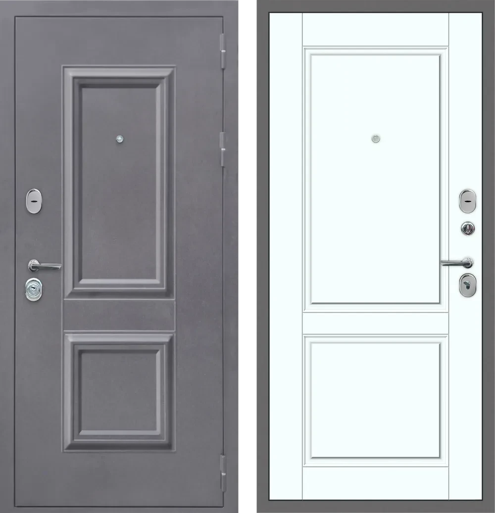 Двери входные металлические металюр M50 штамп 2 квадрата Букле графит - ФЛ-30 Velluto Bianco AG 700