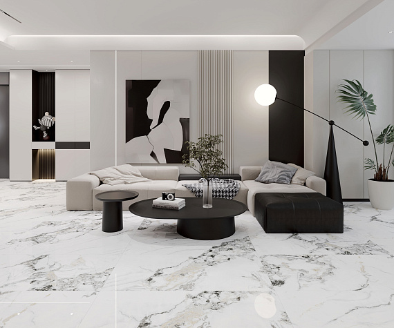 Керамогранит мрамор Bianco Gold 600x1200x8 с золотым вкраплением панно глянец