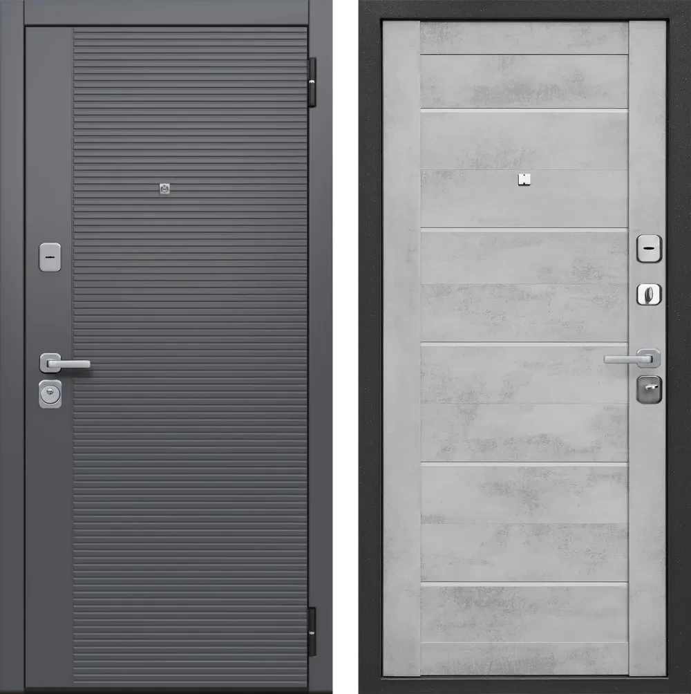 Двери входные металлические Бостон Сатин графит - бетон снежный