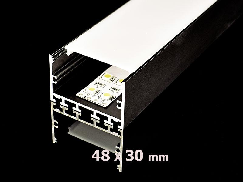 Алюминиевый профиль накладной черный с экраном 48х30 (solled 4830НЧ)