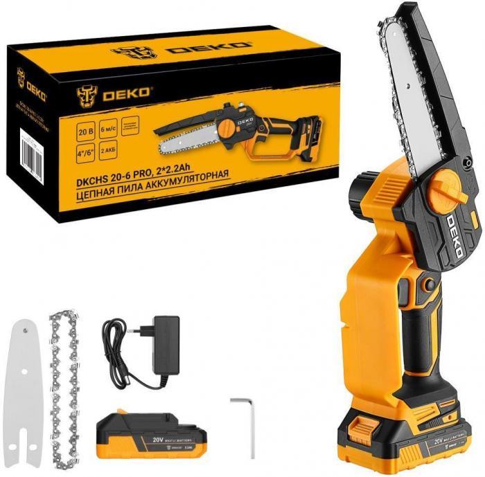 DEKO DKCHS 20-6 PRO, 4" и 6", 20В, 2x2.2Ач, 2 шины и 2 цепи 083-2011