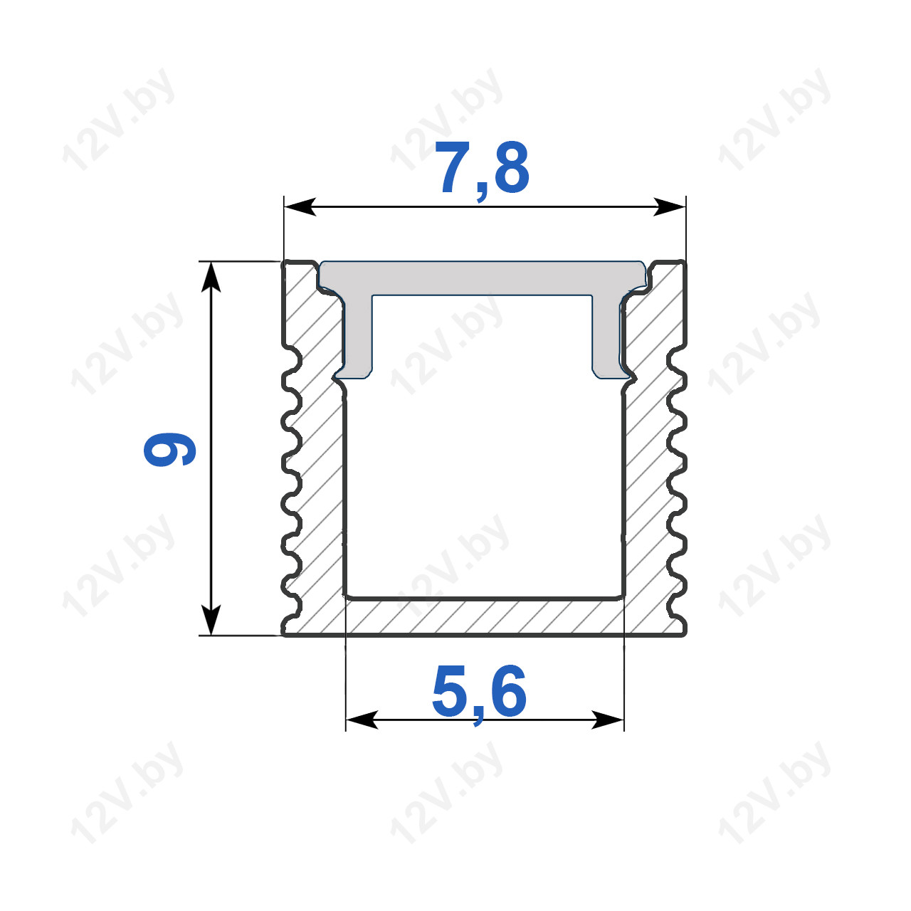 Алюминиевый профиль 0809 накладной с потайным экраном 8x9x2000mm. Серебро анод.