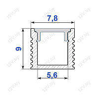 Алюминиевый профиль 0809 накладной с потайным экраном 8x9x2000mm. Серебро анод.