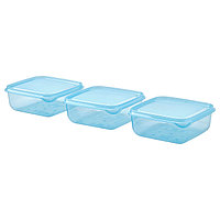 IKEA/ ПРУТА контейнер для продуктов с крышкой, синий, 0.6 л 3шт