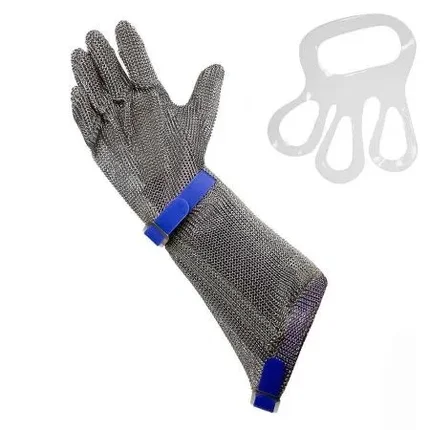 Перчатка кольчужная с нарукавником 15 см, размер M, красный ремешок, фото 2