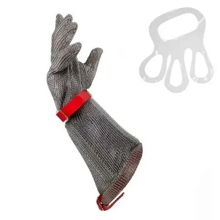 Перчатка кольчужная с нарукавником 15 см, размер M, красный ремешок, фото 2