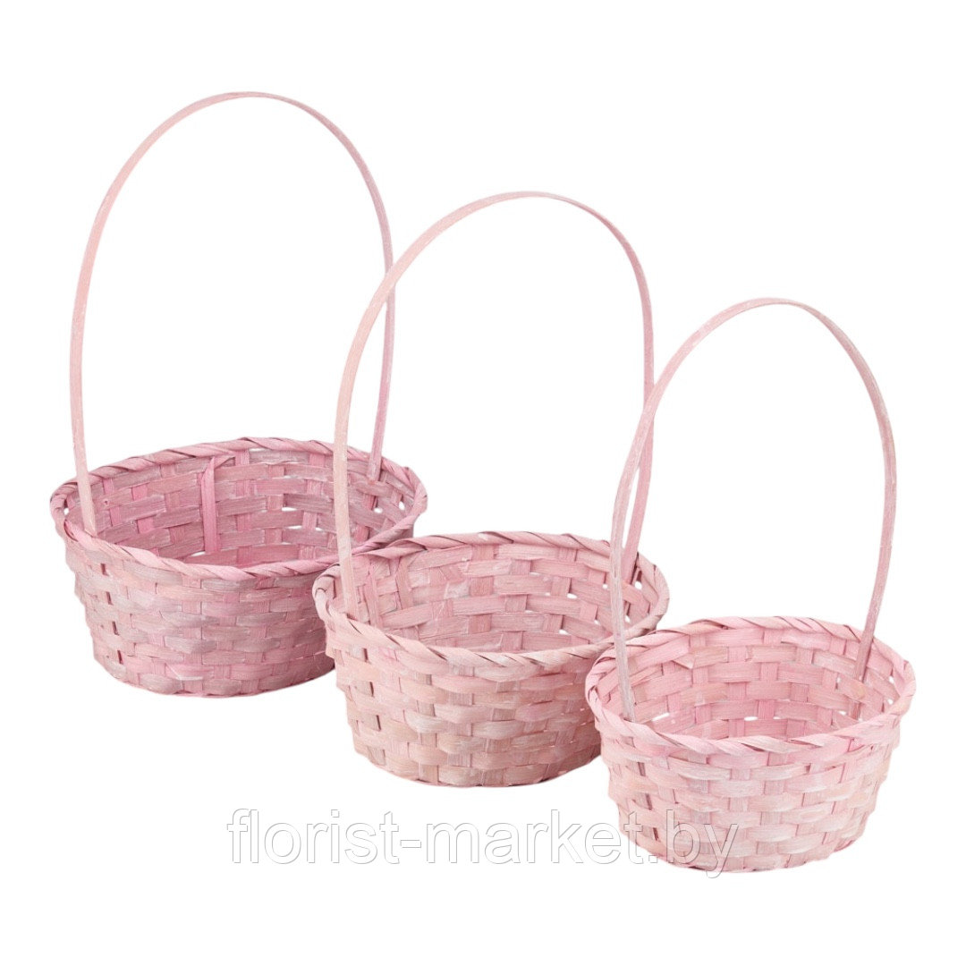 Набор овальных корзин, 3 шт (D22, D24, D27 см), светло-розовый