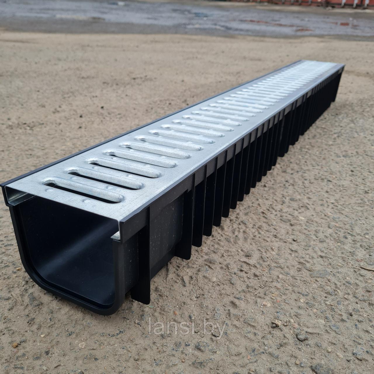 Лоток водоотводный пластиковый DN100 с решеткой стальной