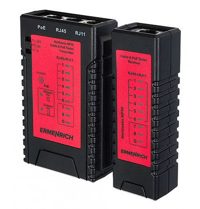 Тестер кабельный Ermenrich NetGeeks NP10 (RJ11/45, PoE, STP/UTP 5/6 катег., телефонный), фото 2