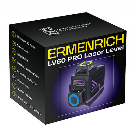 Уровень лазерный Ermenrich LV60 PRO (505-550 Нм, IP54, 12 лучей, фиолетовый), фото 2