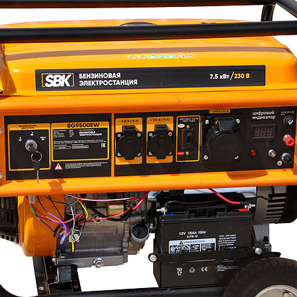 Электростанция SBK BG9500EW (7.5кВт, 2х230В/16А/3.5кВт, 1х230В/32А/7кВт,12В, эл.стар, кол, бак25.0л), фото 2