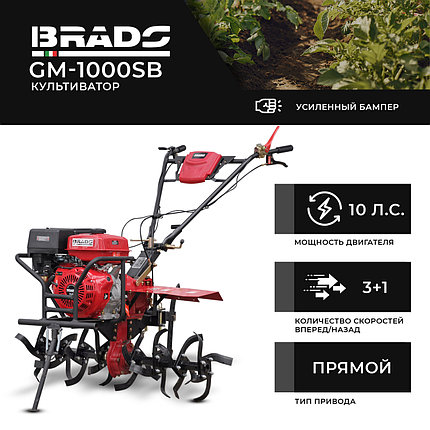 Культиватор BRADO GM-1000SB (10 л.с, без ВОМ, пон.пер, 3+1,кенгурятник, без колёс), фото 2
