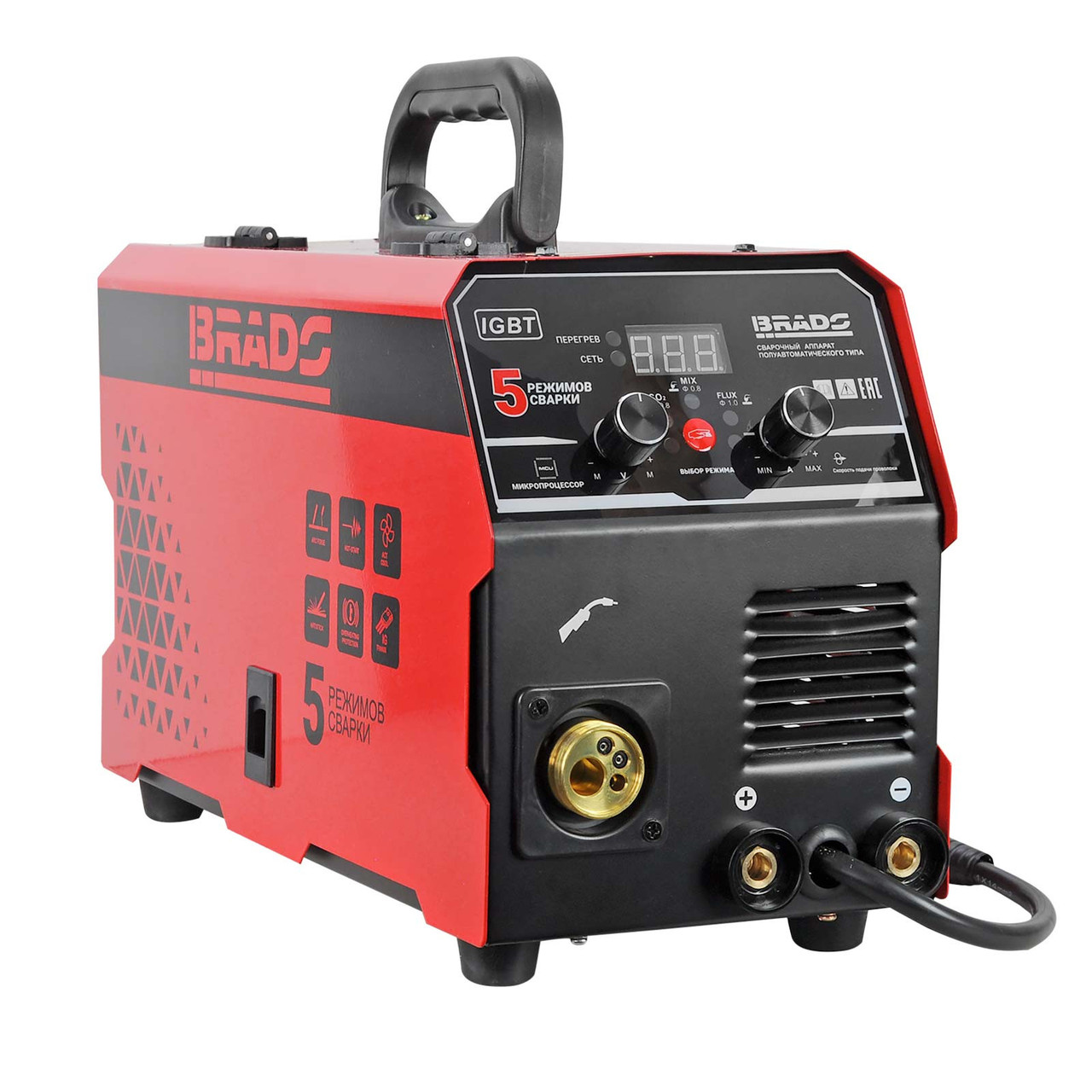 Полуавтомат сварочный BRADO MIG/MMA-220L-21 (220А; МИКРОПРОЦЕССОР; MIG/FLUX/MMA/TIG; еврорукав 3м)