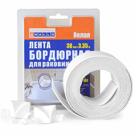 Лента бордюрная 4WALLS STB570B 38ммх3,35м (с 2 уголками, фигурная, белая, для раковин и ванн), фото 2