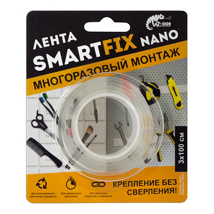 Лента для многоразового монтажа W-con SmartFix NANO SMN3010T 30мм*1м (без следов, можно мыть), фото 2