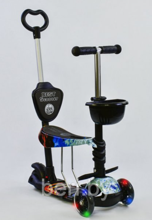 4110 Самокат Scooter 5 в 1 с ПОДНОЖКОЙ и родительской ручкой, принт ГРАФФИТИ