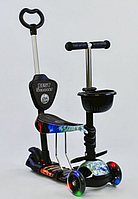 4110 Самокат Scooter 5 в 1 с ПОДНОЖКОЙ и родительской ручкой, принт ГРАФФИТИ