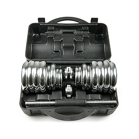 Набор гантелей хромированных AMETIST в чемодане 30 кг