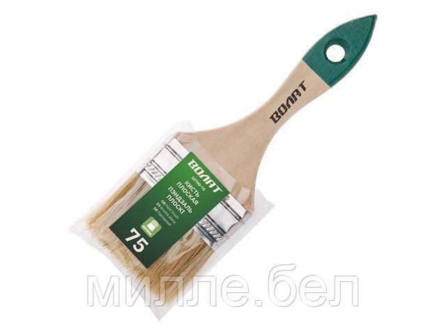 Кисть плоская 3"-75мм ВОЛАТ (флейцевая малярная, дерев.рукоять)