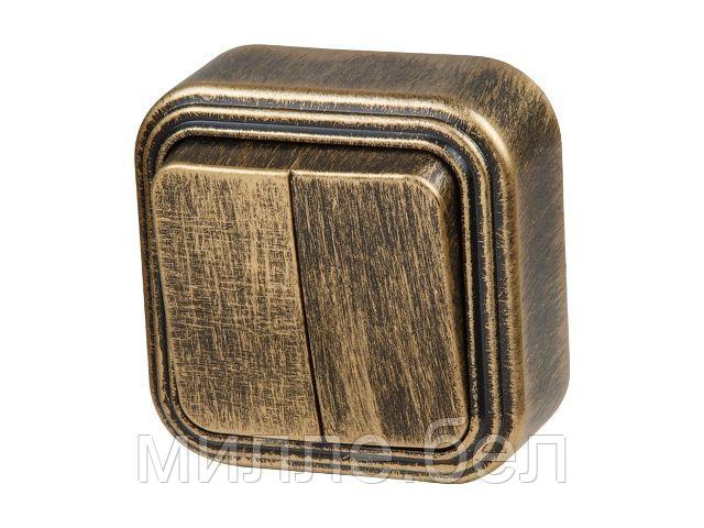 Выключатель 2 клав. (открытый, до 6А) бронз., Стандарт, Юпитер (VA56-232-ЧБ) (ЮПИТЕР)