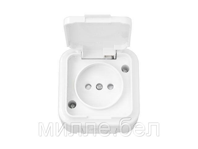 Розетка 1-ая (открытая, б/з,з/ш, брызг. защ.) белая, Пралеска Аква, BYLECTRICA