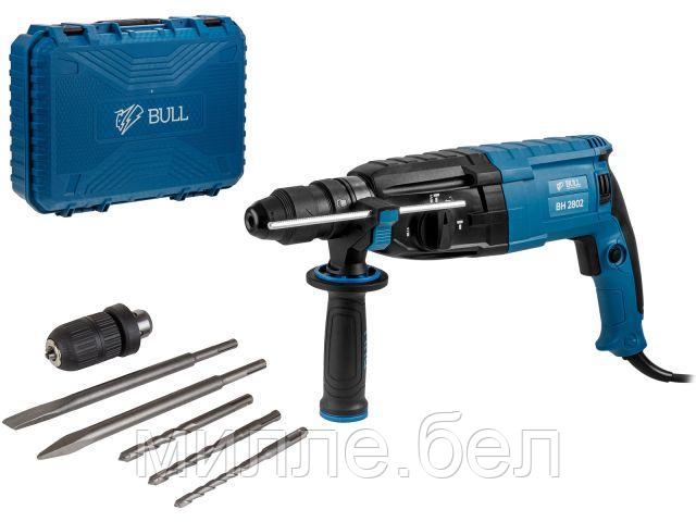 Перфоратор BULL BH 2802 в чем. 850 Вт, 3.2 Дж, 28 мм, 4 реж. + 2 зубила, 3 сверла, БЗП в комплекте (ОТГРУЗКА