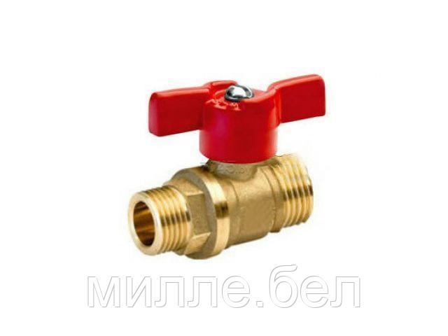 Кран шаровый 1/2" нар. х 3/4" нар. бабочка PN1,6 МПа, 11Б27п7, Цветлит (ZW10069)