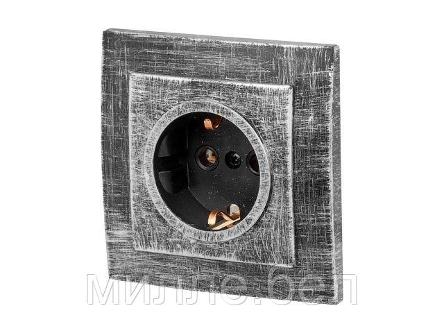 Розетка 1-ая (скрытая, с/з) серебро, Стандарт, Юпитер (RS 16-133 ЧС) (ЮПИТЕР)