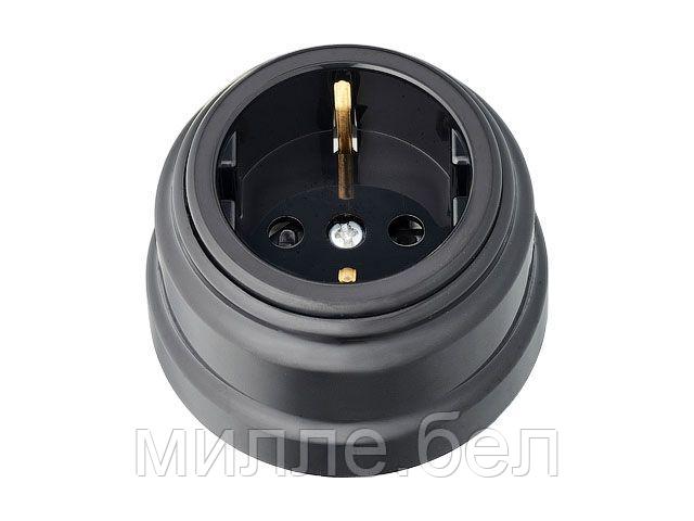 Розетка 1-ая (открытая, с/з, з/ш) черная, Ретро, BYLECTRICA (без монтажной панели)