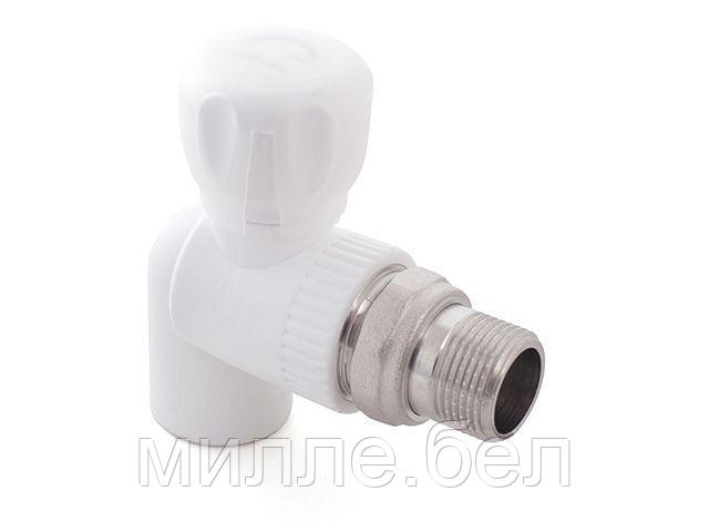 Кран шар. ПП для радиатора 20х1/2" угл., бел. РТП (РосТурПласт)