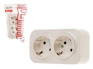 Розетка 2-ая (открытая, с/з) бежевая, Bailly, LEIDEN ELECTRIC