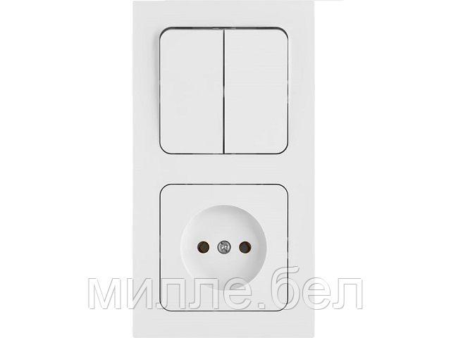Блок выкл. 2 клав. + розетка (скрытая, б/з) белая, Astrum, BYLECTRICA