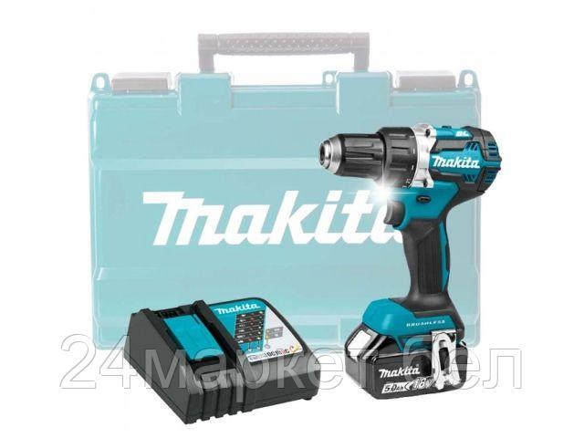 Аккум. дрель-шуруповерт MAKITA LXT DDF484RT в кейсе (18.0 В, 1 акк., 5.0 А/ч Li-Ion, 2 скор., 54 Нм, шурупы до