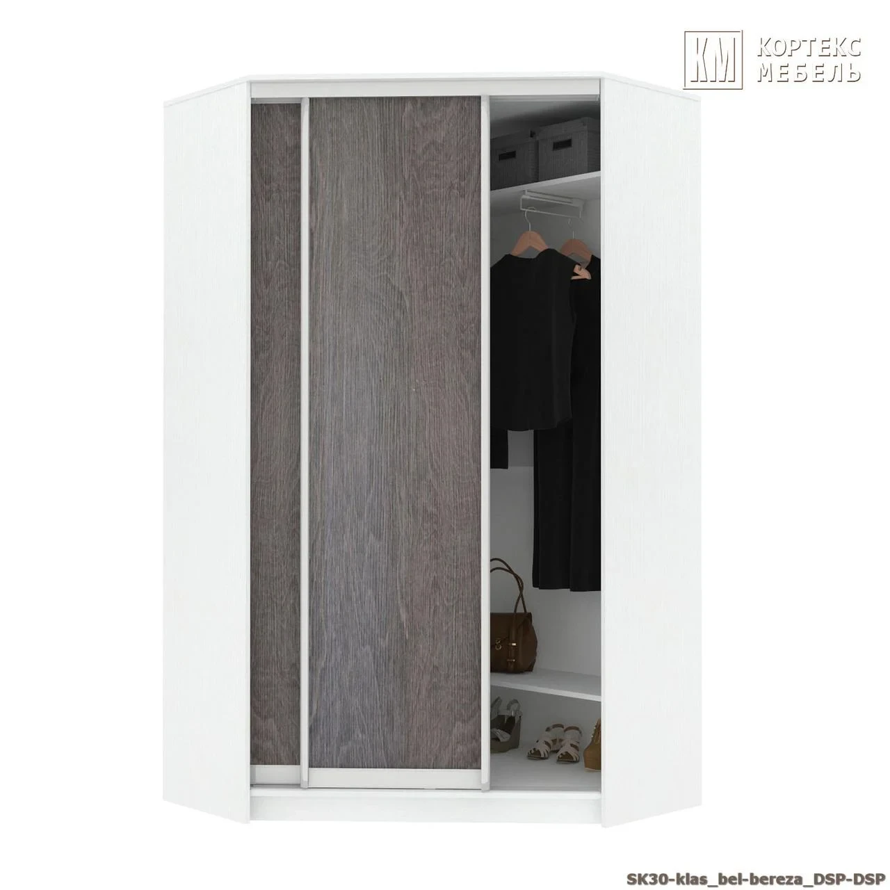Шкаф-купе Сенатор ШК 30 угловой,белый/береза без зеркал.