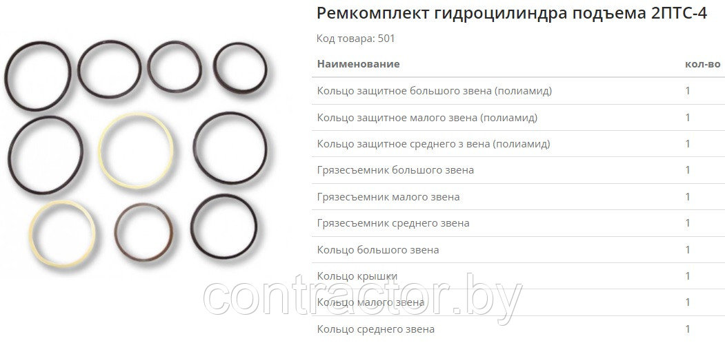 Ремкомплект гидроцилиндра подъема 2ПТС-4 501