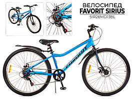 Двухколесный велосипед FAVORIT SIRIUS-26MDS, колеса 26", дисковые тормоза, SIR26MD13BL
