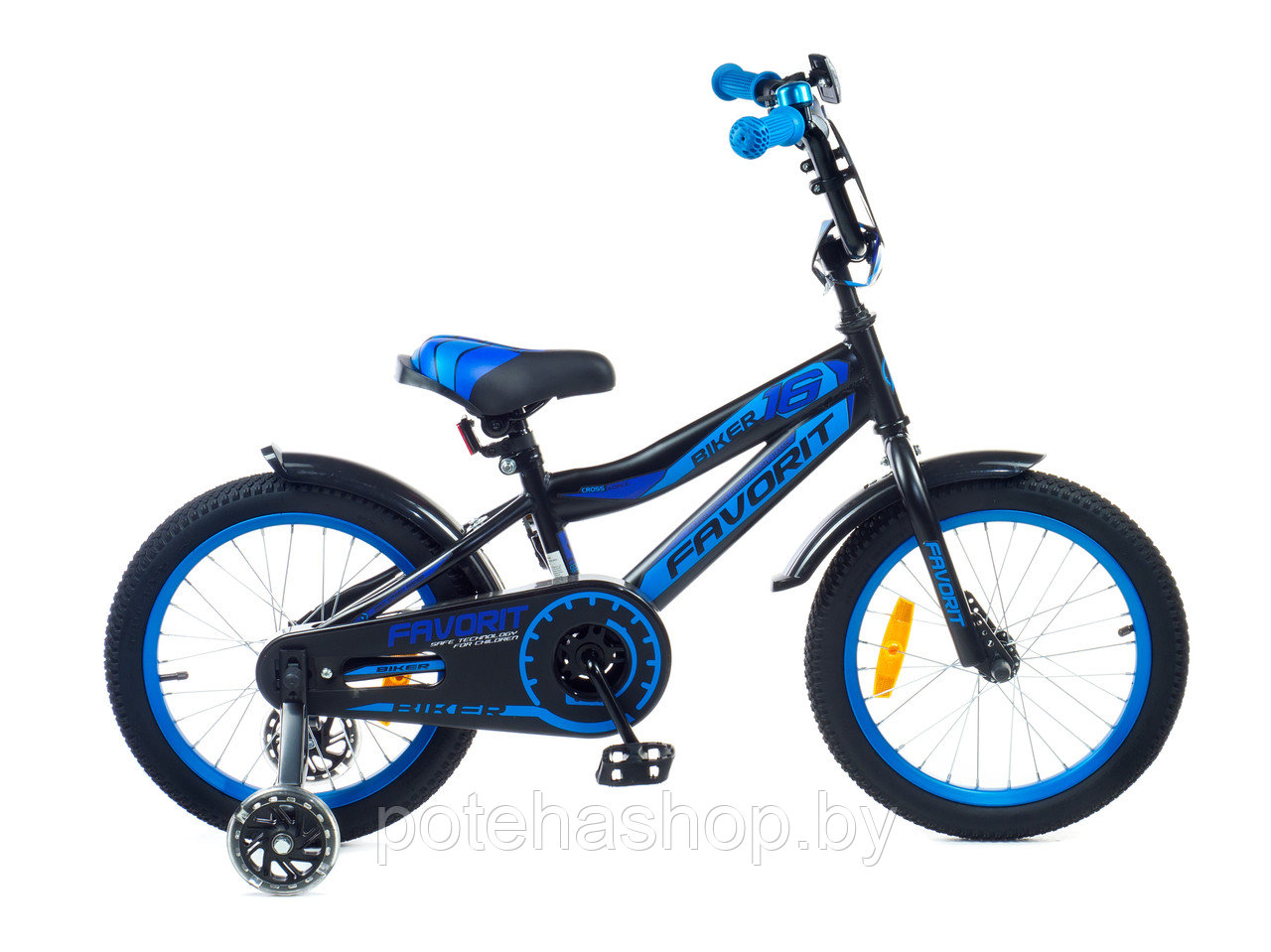 Велосипед двухколесный BIKER колеса 16",с приставными колесами арт. BIK-16BL