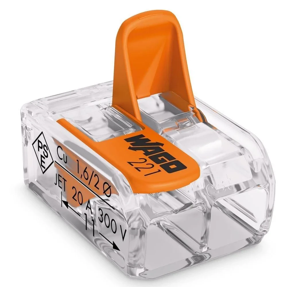 Клемма WAGO клемма монтажная рядная универсальная без пасты на 2 проводника 0,08-2,5(4)мм2 (Германия)