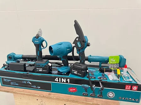 Высоторез садовый аккумуляторный Makita (штанга 2.2 м, цепная пила 15 см, секатор, воздуходувка, 2 АКБ 4 Ач), фото 2