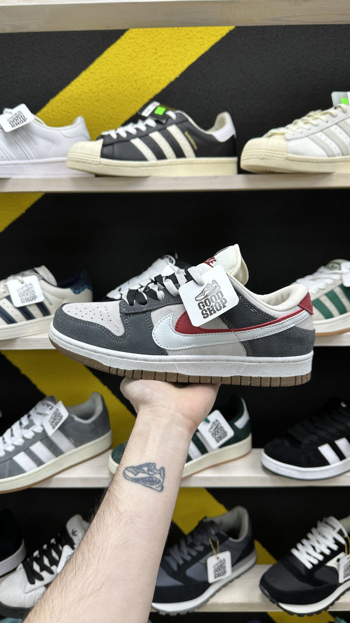 Кроссовки Nike Dunk Low Double Swoosh 58 Grey Beige Red