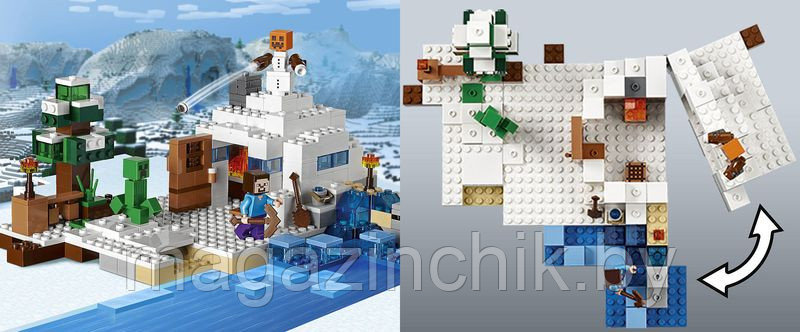Конструктор Майнкрафт Minecraft Снежное укрытие 10391, 327 дет., 3 минифигурки, аналог Лего 21120 - фото 5 - id-p34853299
