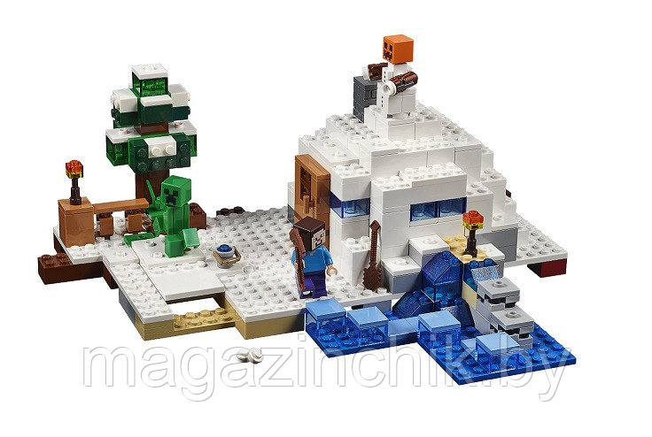 Конструктор Майнкрафт Minecraft Снежное укрытие 10391, 327 дет., 3 минифигурки, аналог Лего 21120 - фото 2 - id-p34853299