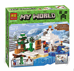 Конструктор Майнкрафт Minecraft Снежное укрытие 10391, 327 дет., 3 минифигурки, аналог Лего 21120