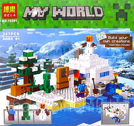 Конструктор Майнкрафт Minecraft Снежное укрытие 10391, 327 дет., 3 минифигурки, аналог Лего 21120 - фото 9 - id-p34853299