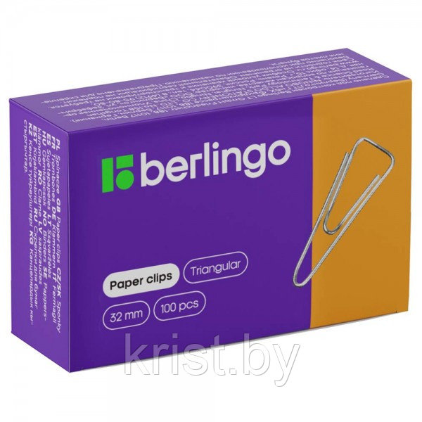 Скрепки Berlingo, 32мм, никелированные, треугольные, 100шт/уп