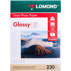 Фотобумага Lomond, A3, 230г/м2, 50л, глянцевая, односторонняя