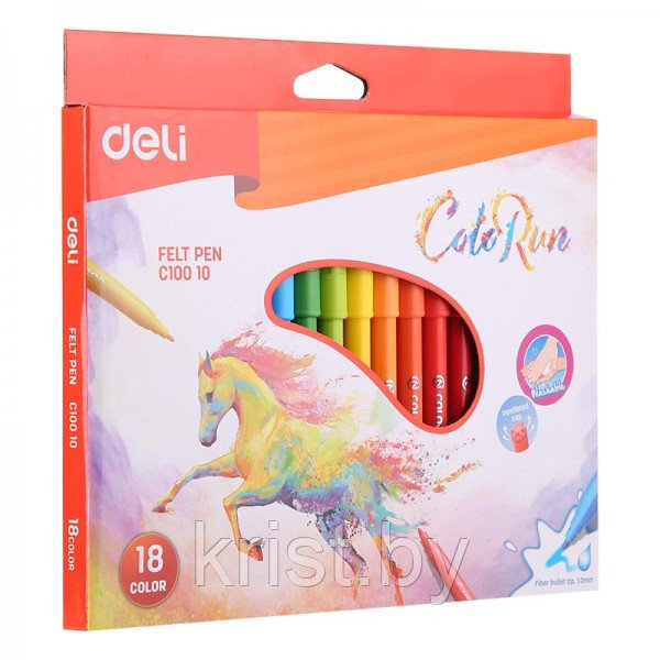 Фломастеры Deli "Color Run", смываемые, 18цв, картонная упаковка