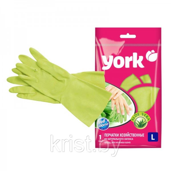 Перчатки латексные York Алоэ, L, х/б напыление